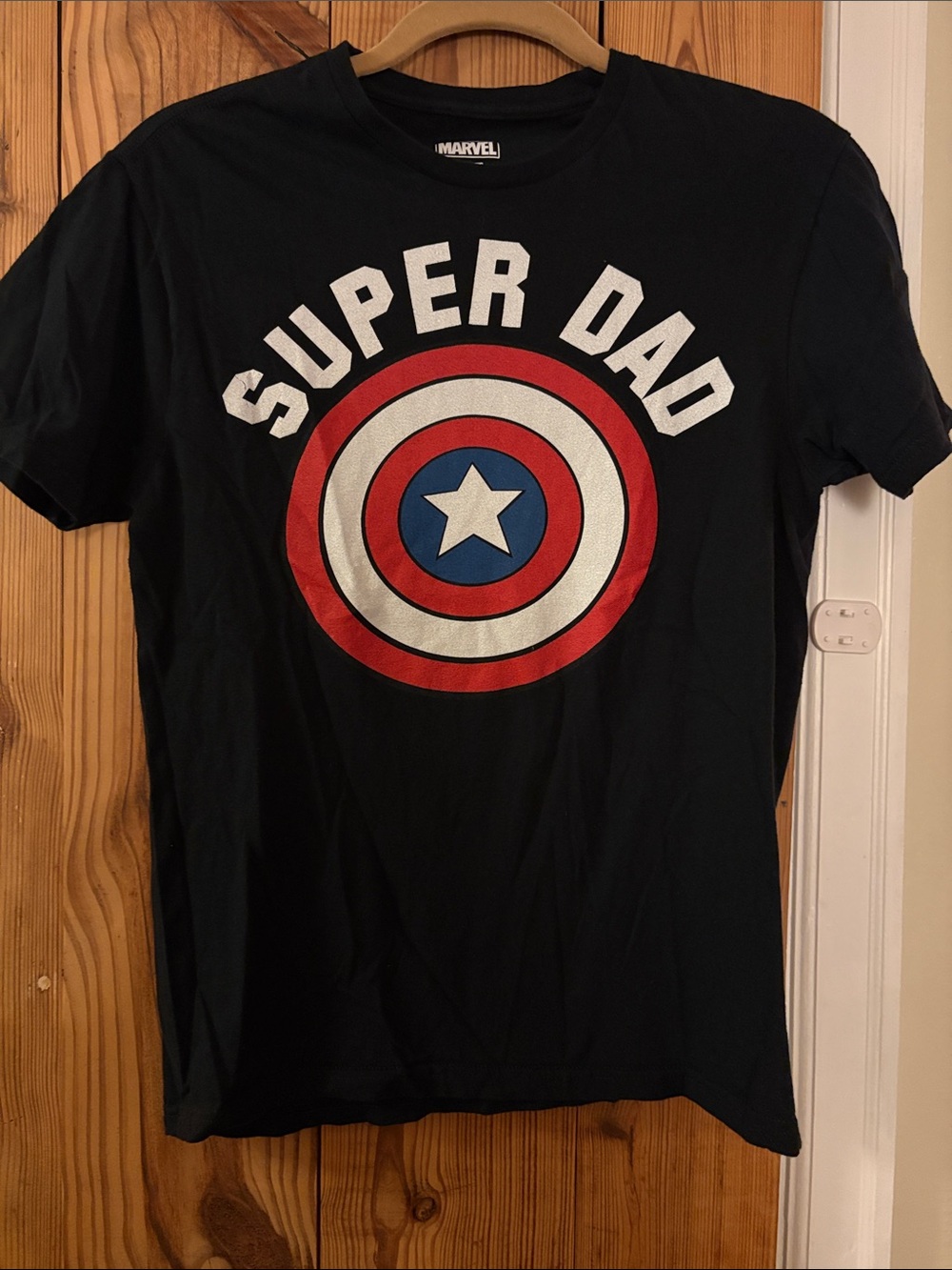 Marvel Black "Super Dad" Tee with Red, White & Blue Shield